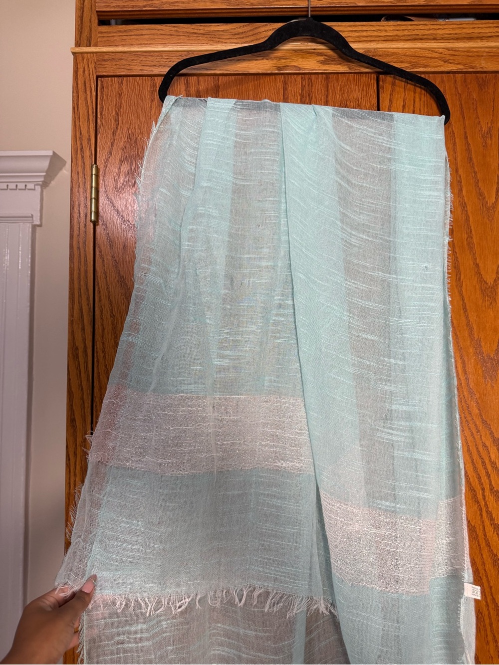 Light Mint Sheer Scarf with Metallic Accent